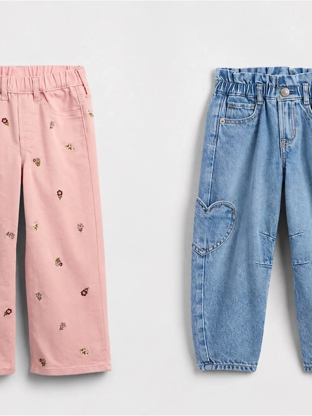 GAP Pink Floral Embroidered Jeans & Blue Heart Patch Denim